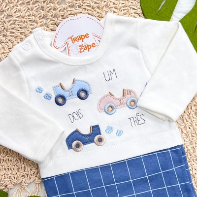 Kit 3 Peças - Bodys Manga Longa - Um, Dois, Três e Já! - Off White, Areia e Azul Bebê